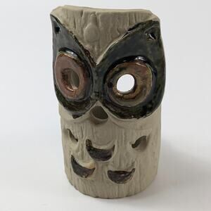 Vintage Owl Votive Candle Holder Glazed Pottery Counterpoint San Francisco Gift